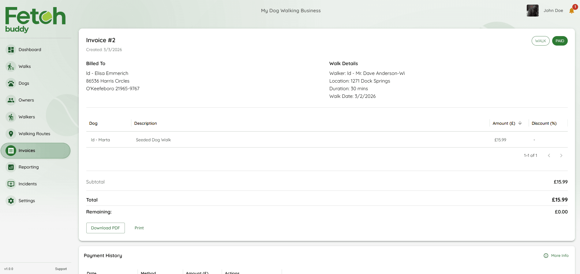 FetchBuddy invoicing screen